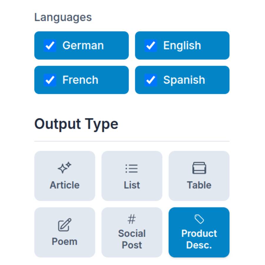 Blind Text Generator Language Options and Output Type