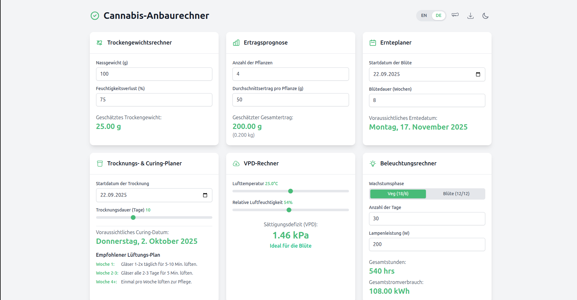 Grow Planer - Cannabis Anbau Planung Tool