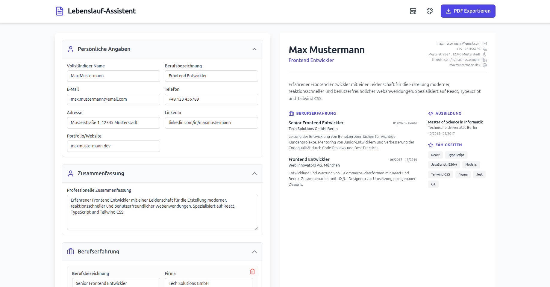 Kostenlos Lebenslauf erstellen